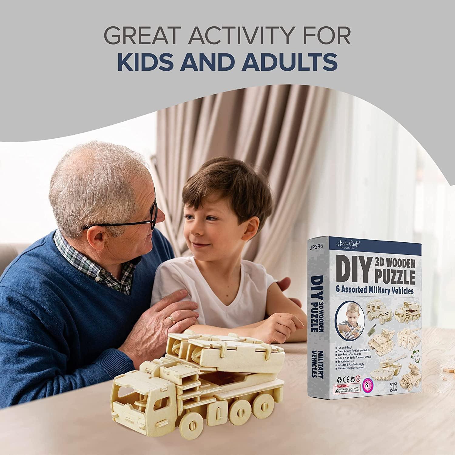 Craft Your Own 3D Military Vehicles Wooden Puzzle Set – 6 Fun DIY Brain Teasers WoodArtSupply