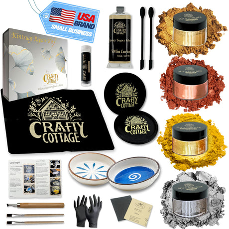 Crafty Cottage Kintsugi Repair Kit - Premium 23 pcs Japanese Ceramic Gold Repair Kit, Enjoy Kintsugi Pottery with Our Gold Glue for Ceramics and Porcelain Repair Crafty Cottage