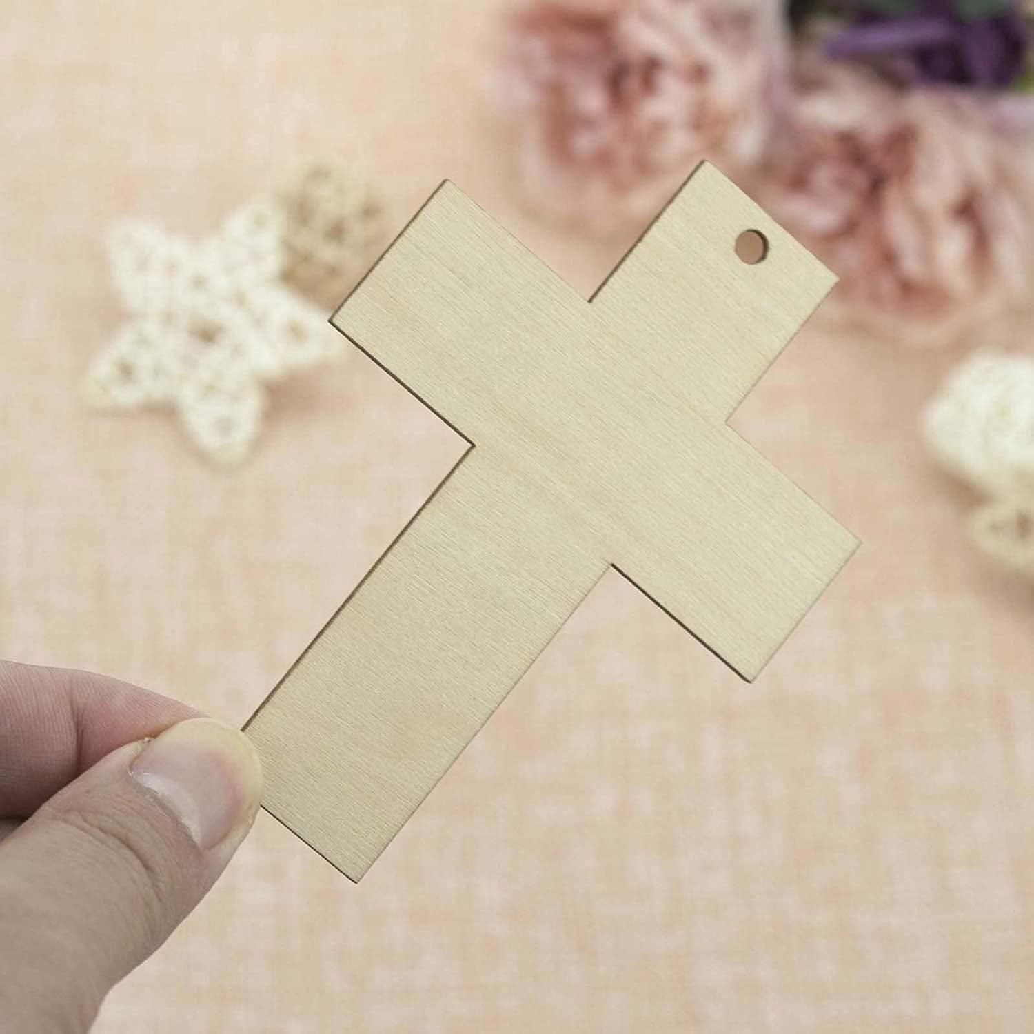 Cross Wooden Hanging Shaped Wood DIY Craft Cutout Slices with Hole Hemp Ropes Gift Tag (2.8X3.9 In, 20-Pack) - WoodArtSupply