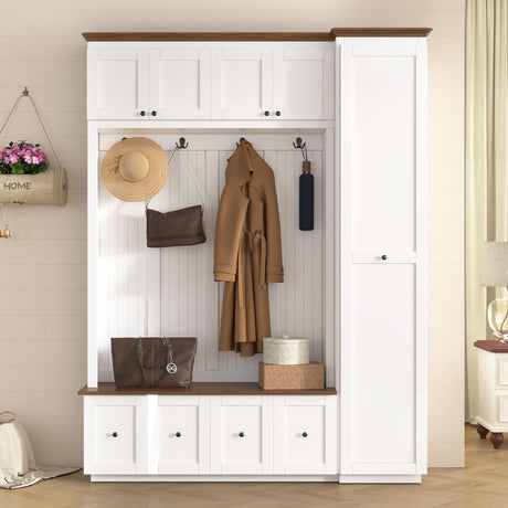 Entryway Hall Tree With Storage Bench, Coat Rack Shoe Bench With Cabinets HouseOfZazla