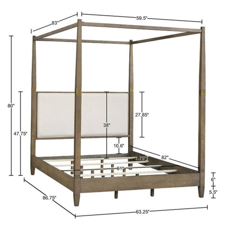 Queen Canopy Bed Frame With Upholstered Headboard - Brown HouseOfZazla