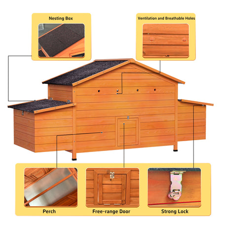 70" Large Wooden Chicken Coop with 2 Nesting Boxes HouseOfZazla