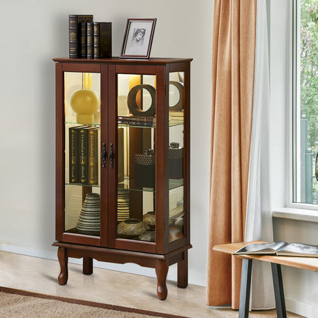 Curio Cabinet Lighted Curio Diapaly Cabinet With Adjustable Shelves And Mirrored Back Panel, Tempered Glass Doors (3 Tier), (E26 Light Bulb Not Included) HouseOfZazla