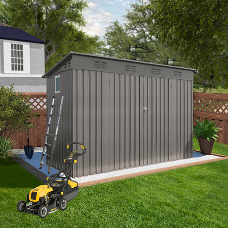 Outdoor Storage Shed, Tool House With Sloping Roof, 6 Vents And 2 Swing Doors For Backyard - Gray HouseOfZazla
