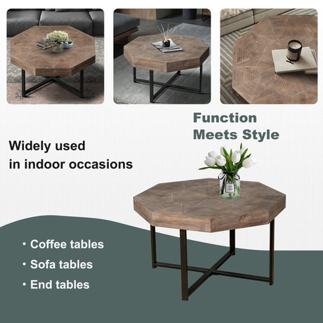 Wood Octagonal Vintage Patchwork Coffee Table HouseOfZazla