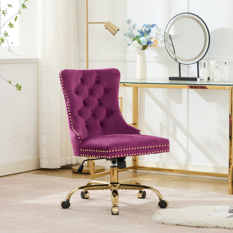 Office Chair Modern Velvet Upholstered Tufted Button (Purple) HouseOfZazla