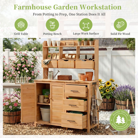 TOPMAX Farmhouse Patio Potting Bench with Storage and Workstation HouseOfZazla