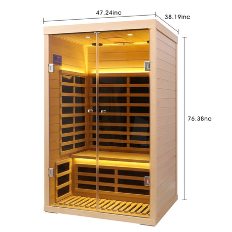 Luxury Indoor Hemlock Infrared Sauna Room with Double Doors and Glass for Two Persons HouseOfZazla