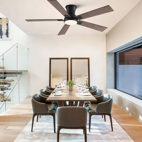 Low Profile Flush Mount Intergrated LED Ceiling Fan With Light And Reversible Quiet Motor HouseOfZazla