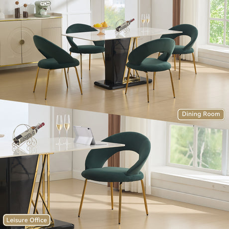 Velvet Fabric Dining Chair with Curved Backrest and Golden Metal Legs HouseOfZazla