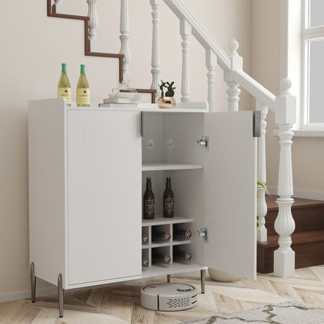 2 Door Wine Bar Cabinet With Adjustable Shelf, Soft-Closing Hinges, And High Feet - White HouseOfZazla