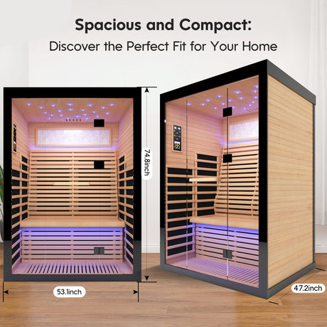 Luxury Double Far Infrared Sauna Room With Epoxy Heating Plates And Starry Sky Lighting - Black / Natural HouseOfZazla