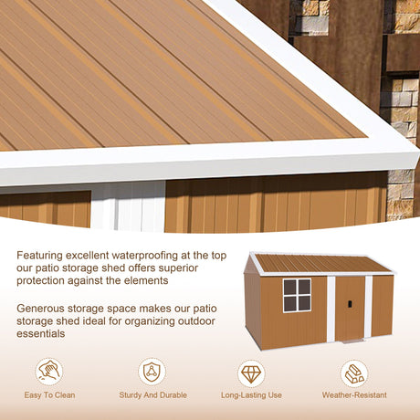 Storage Shed With Windows, Lockable Door & Ventilation For Backyard Tool Organization - Brown HouseOfZazla