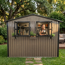 6x9 FT Outdoor Metal Storage Shed with Window & Flower Rack HouseOfZazla