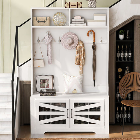Entryway Bench With Coat Rack, 3 In 1 Design And Adjustable Shelves HouseOfZazla