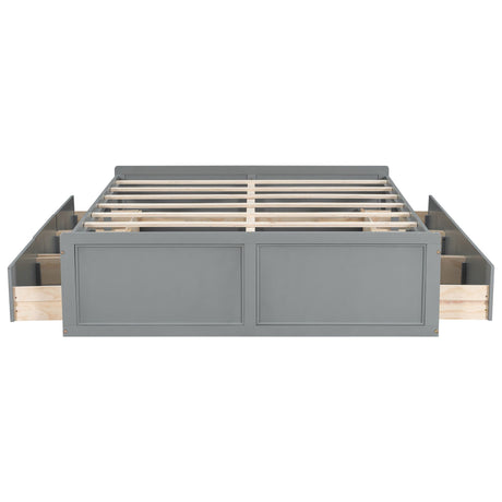 Queen Size Platform Bed Frame With 6 Drawers - Gray HouseOfZazla