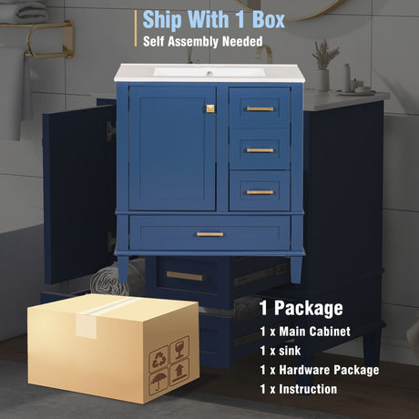 Bathroom Vanity, Modern Bathroom Cabinet With Sink Combo Set, Bathroom Storage Cabinet With A Soft Closing Door And 3 Drawers, Solid Wood Frame HouseOfZazla