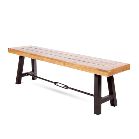 Outdoor Dining Bench, Patio Backless Bench - Teak / Black HouseOfZazla