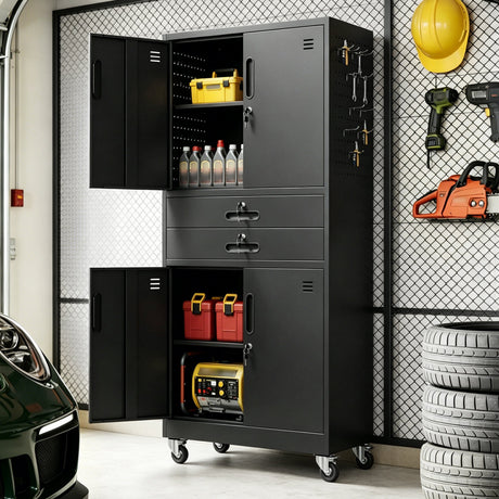 Metal Storage Cabinet with Two Drawers and Locking Doors HouseOfZazla