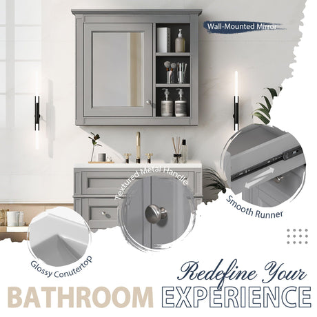 Bathroom Vanity With Medicine Cabinet, Royal Mirror Cabinet, Modern Bathroom Storage Cabinet With 2 Soft Closing Doors And 4 Drawers HouseOfZazla
