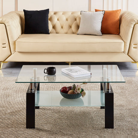 Luxury Modern Tempered Glass Coffee Table with 2 Layers HouseOfZazla
