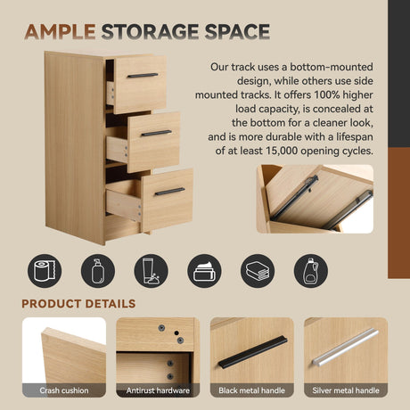 Slim Freestanding Bathroom Storage Cabinet, 3 Drawers - Light Oak HouseOfZazla