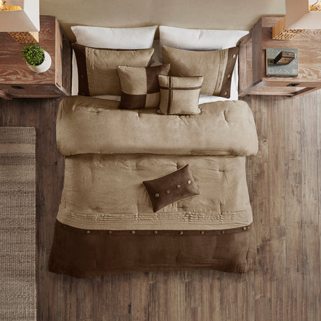 7 Piece Faux Suede Comforter Set Brown California King HouseOfZazla
