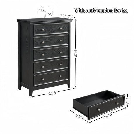 Modern 5-Drawer Black Dresser for Living Room Storage HouseOfZazla