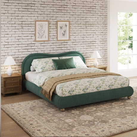 King Size Upholstered Platform Bed Frame with Rounded Corners HouseOfZazla