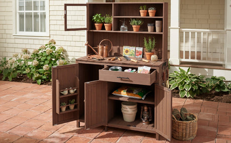 TOPAMX Potting Bench with Hutch, Solid Fir Wood Garden Workstation HouseOfZazla