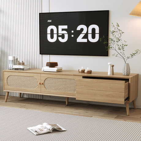 TV Stand For TVs Up To 80" - Natural Wood Media Console Cabinet HouseOfZazla