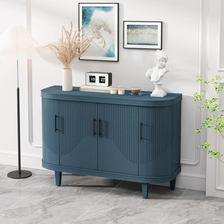 Curved Sideboard Wooden Console Table With 4 Doors And Adjustable Shelves For Living Room - Blue HouseOfZazla
