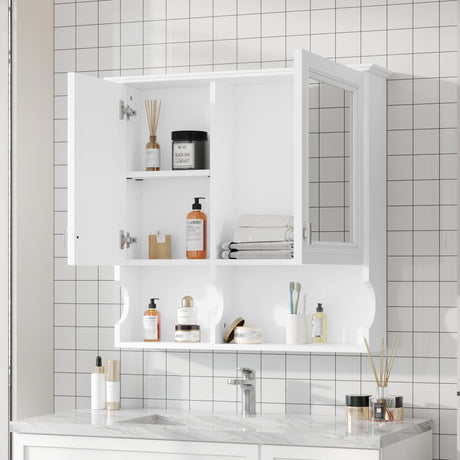 Wall Mounted Mirror Medicine Cabinet, Bathroom Storage With Doors And Open Shelves HouseOfZazla