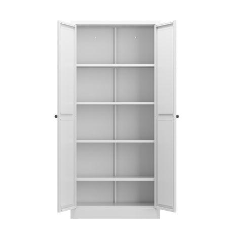 Metal Kitchen Pantry Cabinet With Adjustable Storage And 4 Heavy Duty Shelves - White HouseOfZazla