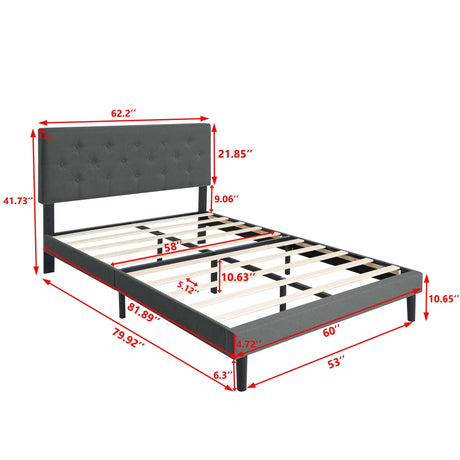 Modern Upholstered Platform Bed Frame With Button Tufted Fabric Headboard HouseOfZazla