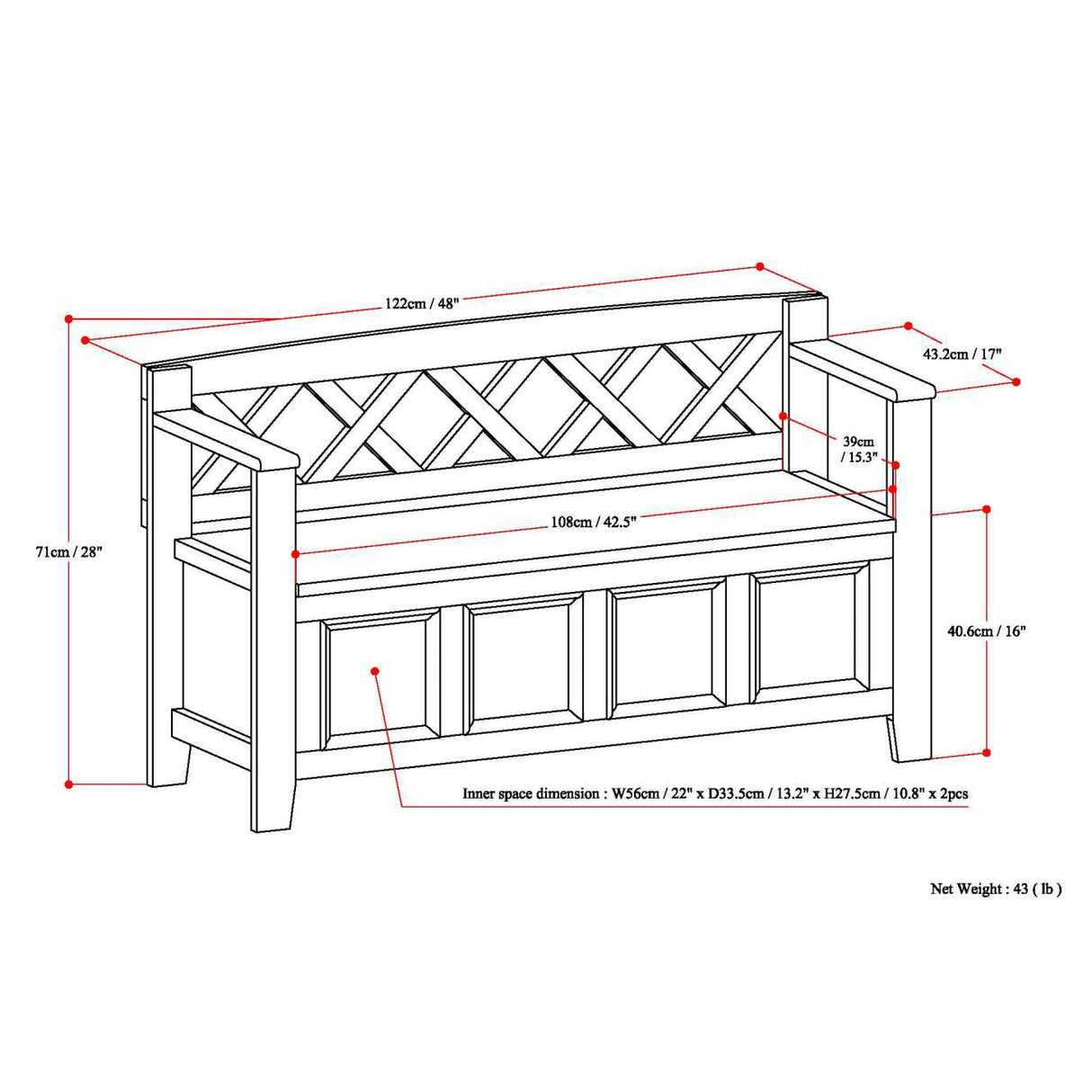 Amherst Solid Wood Entryway Storage Bench in White
