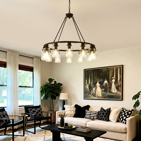 Black Wagon Wheel Chandelier 31.5 Inch Modern Farmhouse Pendant Light HouseOfZazla