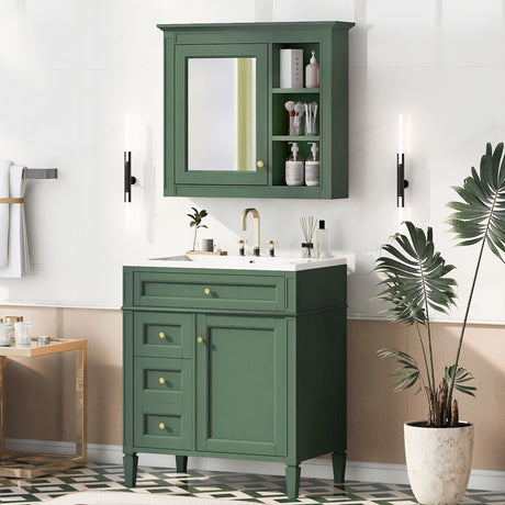 Bathroom Vanity With Medicine Cabinet, Royal Mirror Cabinet, Modern Bathroom Storage Cabinet With 2 Soft Closing Doors And 4 Drawers HouseOfZazla
