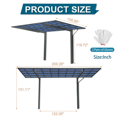 Outdoor Carport, Single Carport Aluminum Metal Frame And Polycarbonate Panels Car Port For Outdoor Driveway Car, Truck - Charcoal HouseOfZazla
