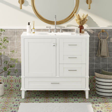 Bathroom Vanity, Modern Bathroom Cabinet With Sink Combo Set, Bathroom Storage Cabinet With A Soft Closing Door And 3 Drawers, Solid Wood Frame HouseOfZazla
