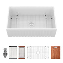 Porcelain Ceramic Farmhouse Sink Workstation With Reversible Apron Design - Single Bowl HouseOfZazla