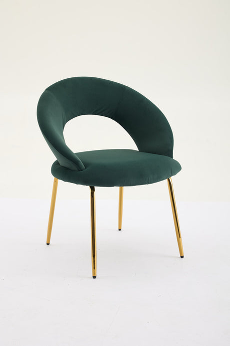 Velvet Fabric Dining Chair with Curved Backrest and Golden Metal Legs HouseOfZazla