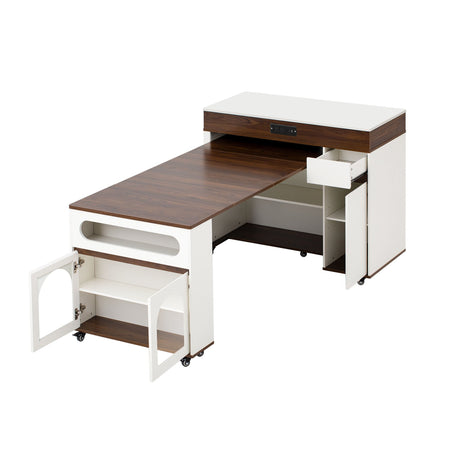 Extendable Dining Table With Folding Top, Rolling Kitchen Island With Drawers And Power Outlet HouseOfZazla