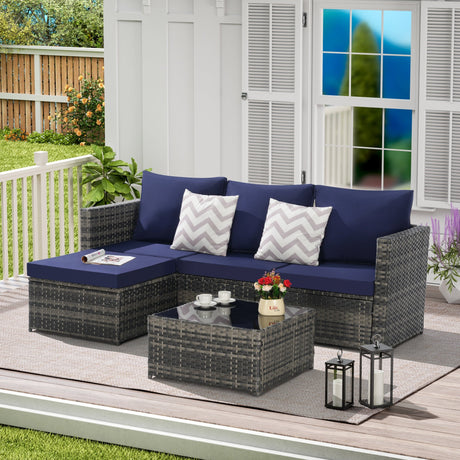 2 Pieces Patio Furniture Set, Outdoor Woven Sectional L-Shaped Patio Furniture HouseOfZazla