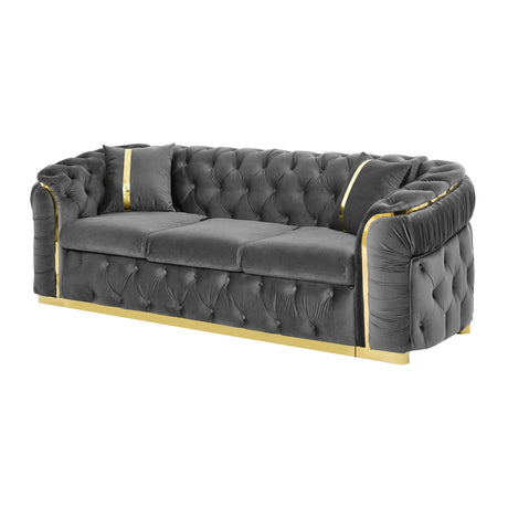 Button Tufted Couch With 2 Pillows, 3 Seater Luxury Chesterfield Sofa HouseOfZazla