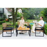 4 Piece Patio Furniture Set With Acacia Wood Table Top And Cushions