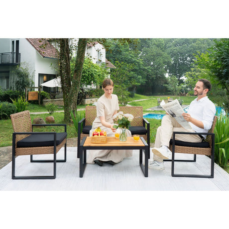 4 Piece Patio Furniture Set With Acacia Wood Table Top And Cushions HouseOfZazla