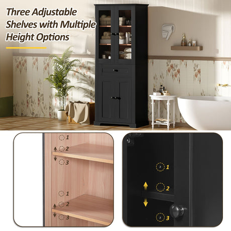 Bathroom Storage Cabinet, Adjustable Shelves & Drawer, Freestanding Tower HouseOfZazla