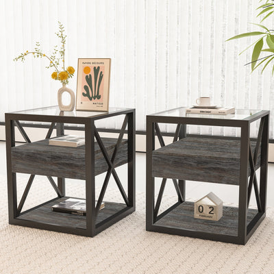 Set of 2 Modern End Tables with Drawer - Nightstands
