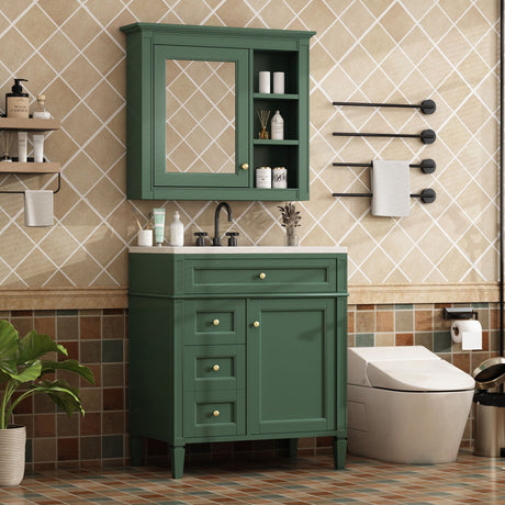 Bathroom Vanity With Medicine Cabinet, Royal Mirror Cabinet, Modern Bathroom Storage Cabinet With 2 Soft Closing Doors And 4 Drawers HouseOfZazla
